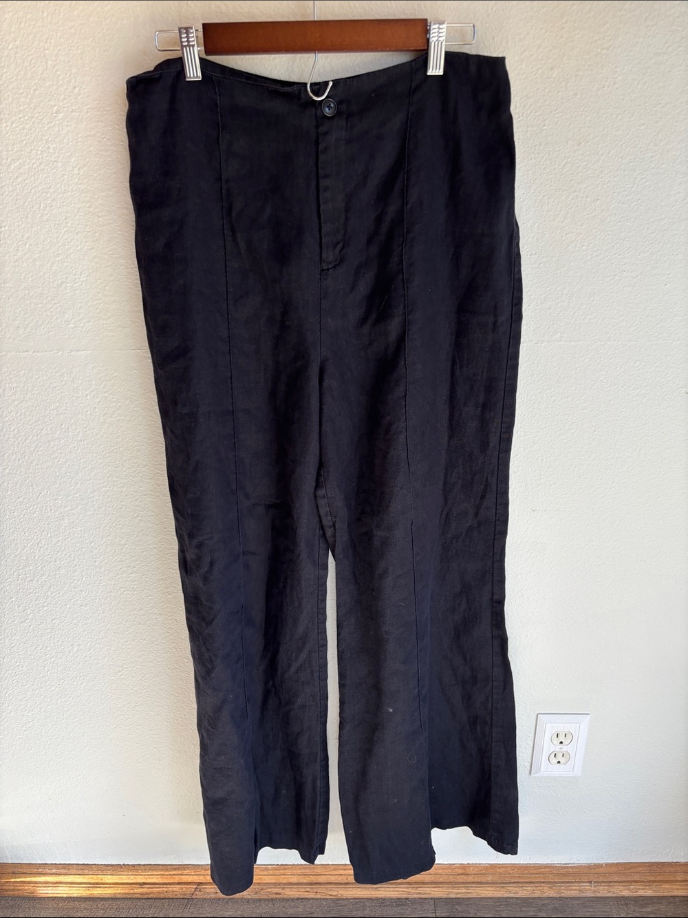 REFORMATION Sylvie Linen High Rise Navy Flare Wide Leg Pants 12